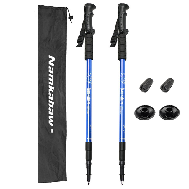 Ultra Light Retractable Trekking Poles Set Telescopic Antishock Aluminum Alloy Stick Steel Tip Straight Grip Handle for Outdoor
