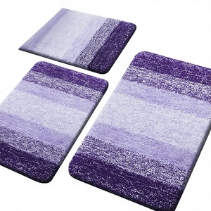 Ensemble de tapis de salle de bain Arotive en microfibre rayée antidérapante à 3 pièces, extra doux, absorbant, lavable en machine, design en forme de U, foncé - Product Image 3