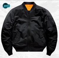 Veste de pilote MA1 en nylon noir matelassé épais de haute qualité ANYOU, veste bomber personnalisée pour homme, veste varsity pour homme