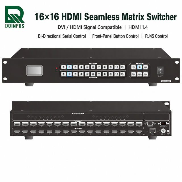 DQINFOS Smart EDID 16X16 Matrix Switcher 4K30Hz Audio Video 1.4 Seamless Switch with for Controller for Conference Room