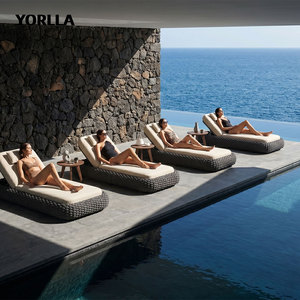 Chaise longue moderne en corde avec cadre en aluminium pour plage, <span class=keywords><strong>jardin</strong></span>, patio, hôtel, parc, villa, comprend l'emballage postal, chaise longue - Product Image 5