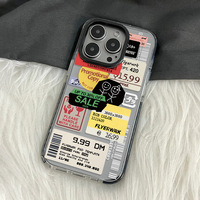 Funda transparente de TPU con estampado de dibujos animados de arte callejero y etiquetas de boletos para iPhone 16 Pro Max 15 14 13 XR