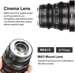 <span class=keywords><strong>Objectif</strong></span> cinéma miniature à mise au point manuelle Meike 25 mm T2.2 pour appareils photo <span class=keywords><strong>Micro</strong></span> Four Thirds MFT M43 - Product Image 6