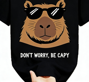 T-Shirt Divertente con Capibara 'Don't Worry Be Capy', Maglietta Oversize in Cotone a Maniche Corte, Streetwear Casual - Product Image 6