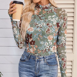Blusa de manga larga con <span class=keywords><strong>cuello</strong></span> <span class=keywords><strong>alto</strong></span> y diseño floral de malla hueca, estilo boutique, ajustada, para <span class=keywords><strong>mujer</strong></span>, venta al por mayor - Product Image 5