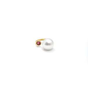 แหวนแฟชั่น สแตนเลสสตีล 316L ชุบทอง PVD ประดับมุกและพลอยสีชมพู สำหรับผู้หญิง - Product Image 1