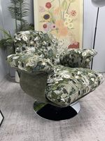 Fauteuil pivotant Bego Accent Monet Forest en tissu jacquard tissé, base en velours ondulé, structure en bois courbé, rotation à 360° °   Canapé de détente rotatif