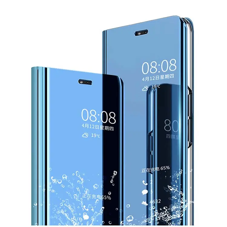 Funda con tapa de espejo para teléfono inteligente Huawei P Smart 2019, funda de teléfono móvil de lujo brillante con purpurina