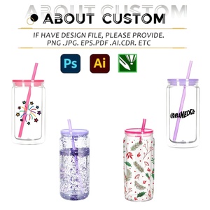 Vaso de Plástico Transparente de Doble Pared de 16 oz con Logotipo Personalizado, Brillantina, Orificio Preperforado, Tapas de Bambú y Pajitas, Vasos Tipo Bola de Nieve para DIY - Product Image 3