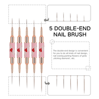 Ensemble de pinceaux à ongles best-seller en gros - 5 pièces, pinceaux à double tête en forme de cœur rose pour le nail art, dessin de lignes