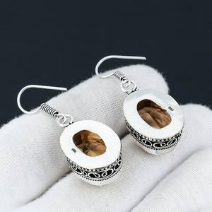 ต่างหูแบบตะขอต่างหูแบบห้อยต่างหูทำด้วยมือเครื่องประดับ925เงินแท้พลอยรูปวงรีเหลี่ยมเพชรพลอย Citrine ขายส่งราคาโรงงาน - Product Image 4