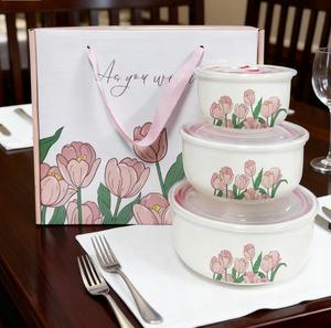 Bol de conservation en porcelaine avec couvercle pour le déjeuner et le dîner, compatible micro-ondes et réfrigérateur, en céramique pour la cuisine - Product Image 6