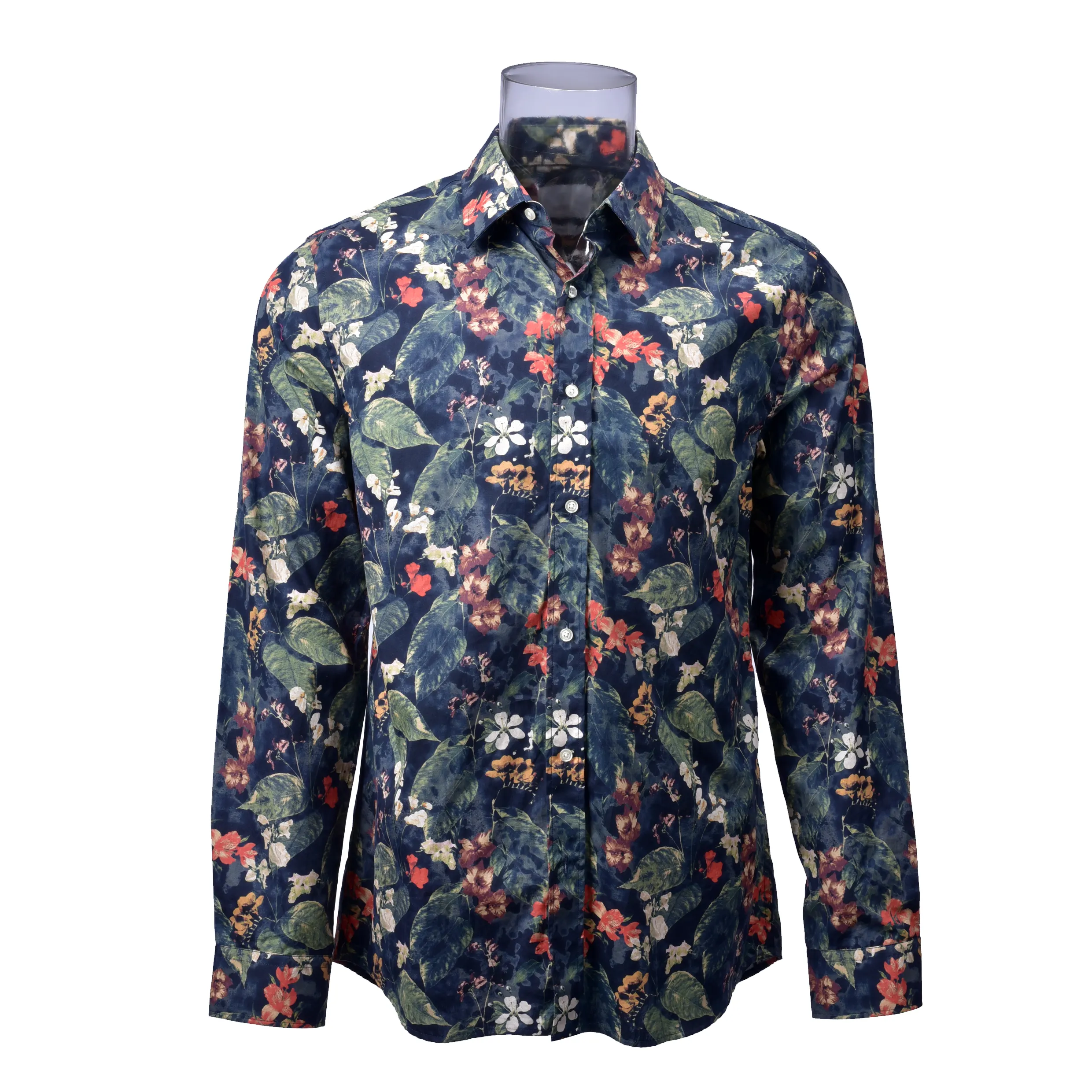 좋은 품질 남성 프린트 셔츠 100% 코튼 긴 소매 꽃 디지털 인쇄 셔츠