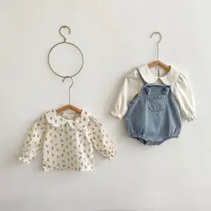 0-2Y新生婴儿吊带衣服婴儿服装牛仔连身裤整体婴儿学步婴儿连身裤和衬衫