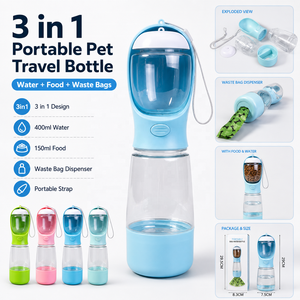 Bouteille de voyage portable 3 en 1 pour animaux de compagnie, distributeur d'eau pour chien avec distributeur de sacs à déchets, porte-nourriture et eau pour les promenades en plein air - Product Image 1