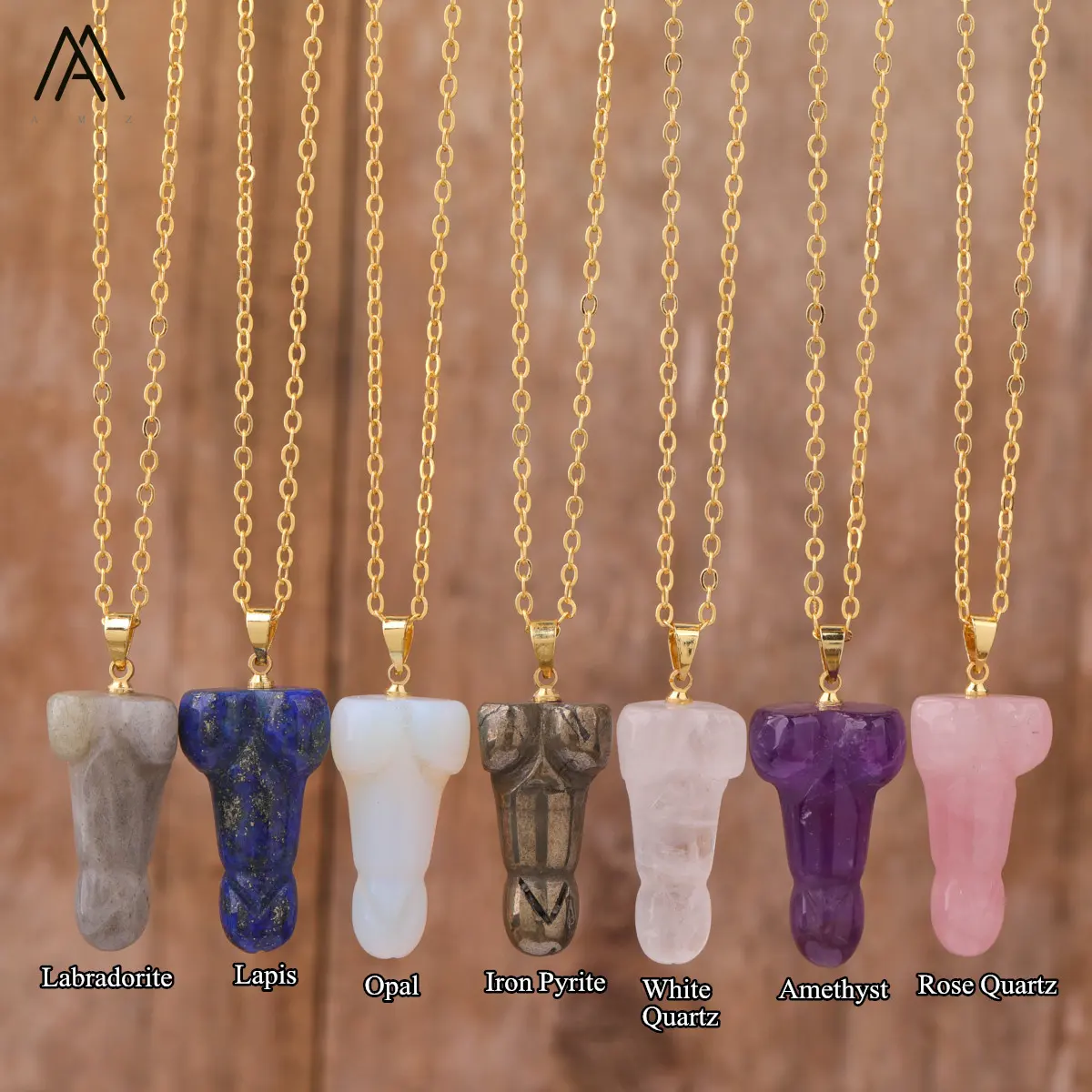 Kalung Penis kristal perhiasan liontin Fashion, batu permata penyembuhan Reiki energi Chakra fallus choker