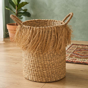 Vente chaude Grand Seagrass Rectangle Panier Frange Flexible Conception Fonctionnelle pour Boho Côtier Salon Décor De Stockage Vietnam - Product Image 1