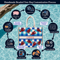 Sac fourre-tout perlé fait main motif homard, sac de plage en toile à carreaux, cadeau de mariage, logo personnalisé, vente en gros OEM