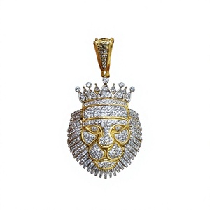 Collar de Moissanita con Colgante de Cabeza de León Color Oro, Joyería de Declaración con Encanto de Corona Helada para Hombres y Mujeres, Ideal para Fiestas - Product Image 1