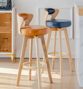 كراسي بار من الجلد الصناعي، كرسي عالي دوار للبار، قابل للتعديل من الخشب المنحني والحديد، مناسب لغرفة الطعام والمطبخ وغرفة المعيشة والفنادق والأماكن الخارجية - Product Image 6