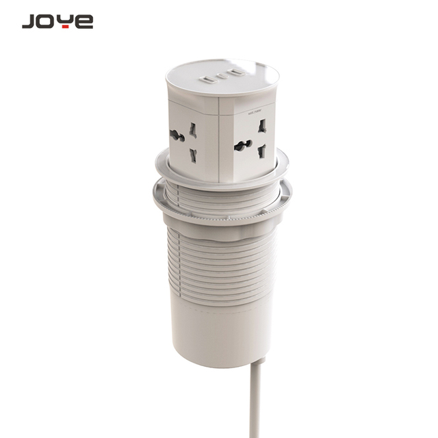 JOYE Customized Pop-Up Power Socket with 2 USB-A and 1 USB-C Ports 16A Plastic Tabletop Socket with 4 Outlets