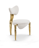 Chaise de salle à manger de luxe avec base en laiton au design artistique haut de gamme, fauteuil en tissu texturé, chaises d'appoint pour la maison et les restaurants de luxe