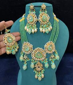 Hermoso diseño de cuentas sin cortar collar conjunto indio boda gargantilla conjunto con pendientes reina inspirado Meenakari collar conjunto de joyería - Product Image 1