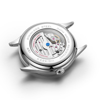 Montre automatique de luxe pour homme I&W Carnival, boîtier en acier inoxydable de 41 mm, cadran bleu, tourbillon, bracelet en cuir italien, montre mécanique