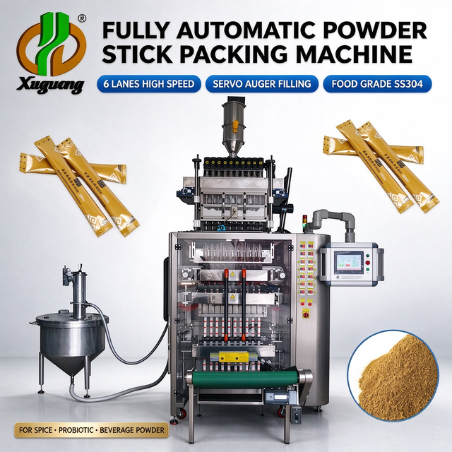 Fully Automatic 6Lane Stick Sachet Powder Packing Machine High Speed Servo Auger Spice Probiotic Enzyme Powder Packaging Machine