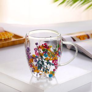 Gobelet en verre à boule à neige de qualité supérieure 16 oz - Tasse à <span class=keywords><strong>thé</strong></span>/café à double paroi isolée Décoration de fleurs séchées Logo de couleur personnalisé - Product Image 2
