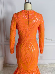 Robe de bal de promo MF Fashion, orange, à paillettes, traîne balayante, sans manches, bustier à col haut, soirée élégante - Product Image 4