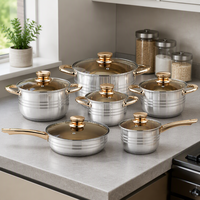 Ensemble de 8 ustensiles de cuisine en acier inoxydable avec couvercles en verre, compatibles induction, écologiques, comprenant une marmite à soupe et des casseroles/pannes pour la cuisine