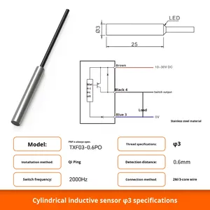 Cảm biến tiệm cận cảm ứng siêu nhỏ bằng thép không gỉ 5-24V NPN IP67 TXF03-0.6NO 0.5-10mm Khoảng cách cảm biến 1.5kHz - Product Image 6