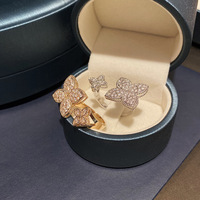 POP bunga ganda desain daun zirkonia disesuaikan cincin terbuka mode tidak pudar Zircon Emas bunga cincin berlian wanita hadiah perhiasan