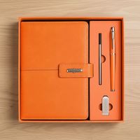 Carnet de notes en cuir PU orange personnalisé, cadeau d'entreprise, journal A5, vente en gros, ensemble de carnets de notes promotionnels de luxe pour entreprises avec stylo