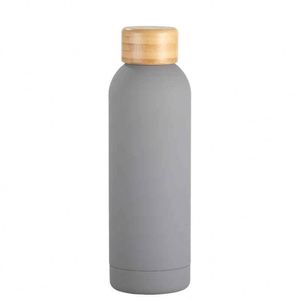 Minimalist Stainless Steel Vacuum Tumbler With Wooden Lid Gray Travel Bottle <b>Double</b> <b>Wall</b> Insulated 24H Heat Retention - Product Image 1