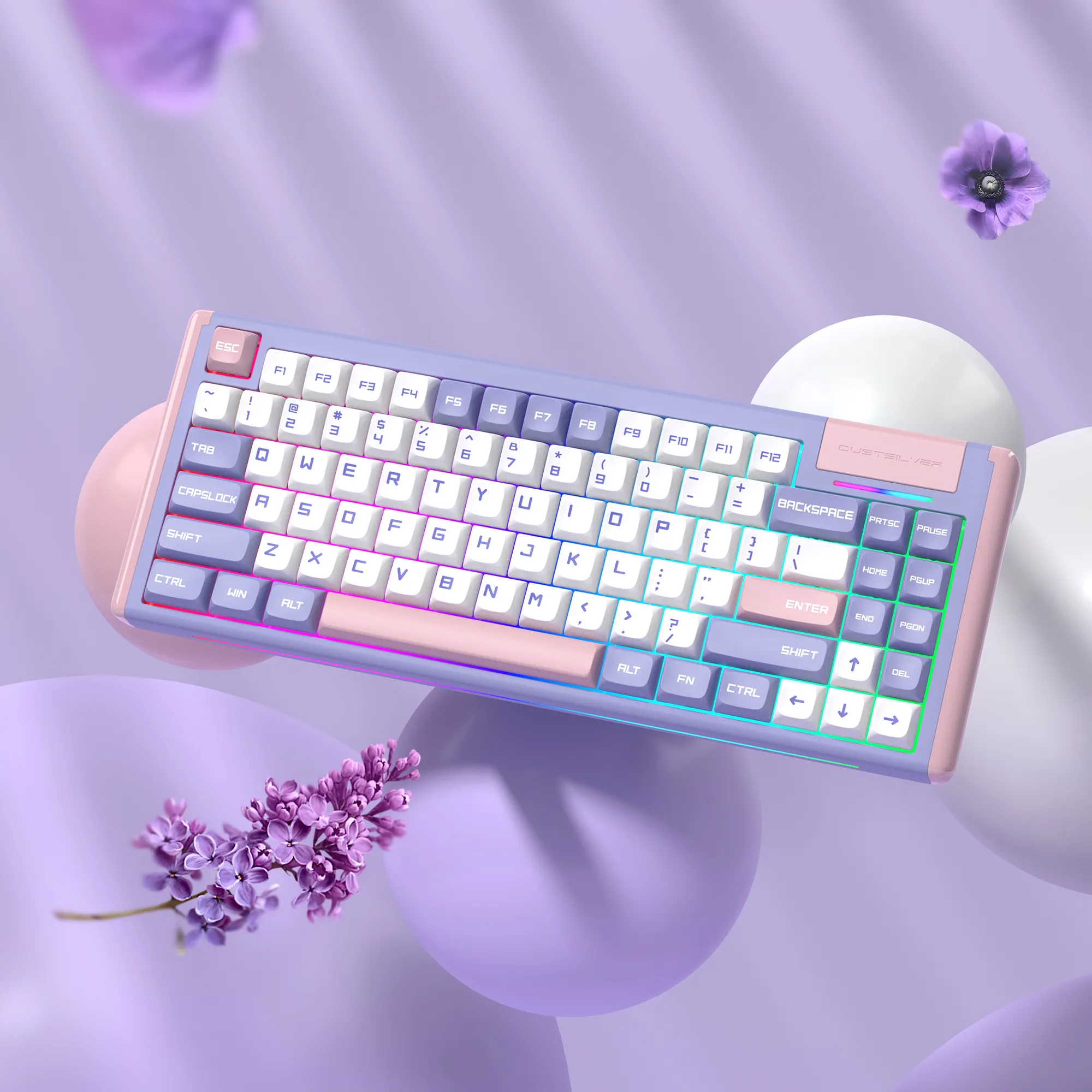 DUSTSILVER D84 Purple Pink Lilac 75% Cute RGB Keyboard Wireless Bluetooth Gaming Backlit Gaming Mechanical Keyboard
