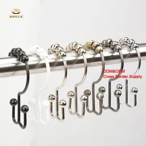 Factory Wholesale Bathroom Accessories Metal Hook Rings Double Glide Curtain Shower Hook