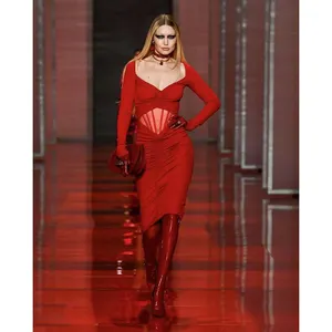 Robe de soirée rouge, vêtements américains, tenue de bal moulante, modèle neuf, A6491