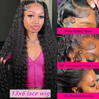 Perruque frontale transparente HD 13x4 en cheveux humains vierges indiens, avec coupe dégradée, mèches blond platine, double densité, sans colle, noire