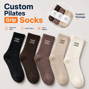 Custom Pilates Grip <b>Socks</b> for Women Breathable Crew Yoga Barre <b>Socks</b> OEM ODM Private Label - Product Image 1