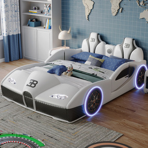 Cama <span class=keywords><strong>de</strong></span> coche fresca para niños con barandilla Diseño <span class=keywords><strong>de</strong></span> dibujos animados <span class=keywords><strong>Madera</strong></span> Convertible Ajustable Cómoda Cama individual/Doble - Product Image 2