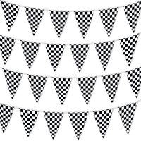 Bannière de drapeau à carreaux noir et blanc, guirlande de fanions à carreaux pour fête d'anniversaire sur le thème des voitures de course, décorations pour événements sportifs