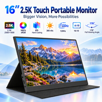 Écran portable tactile 16 pouces pour ordinateur portable, personnalisé OEM, 2560x1600, IPS, étui folio, double USB C, mini HDMI, travail de bureau