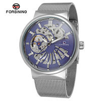 Relojes Mecánicos Automáticos Forsining para Hombre, Reloj Masculino de Moda, Azul, Acero Inoxidable, Impermeable, Estilo Esqueleto, para Negocios