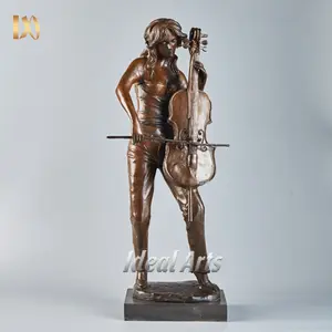 バイオリンブロンズ彫刻を演奏する女性を鋳造する屋外装飾装飾品