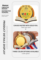 Médailles vierges de graveur en métal laser personnalisé pour la médaille de livre de remise des diplômes d'école de forme ronde dorée Souvenir