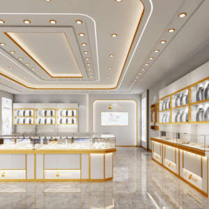 عرض راقي مخصص مجوهرات معدنية ذهبية الجدار خزانة متجر ساعة - Product Image 4