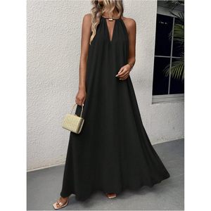 Vestido Maxi de Verano para Mujer, Estilo Halter, Corte A, Fluido, para Vacaciones en la Playa, Cintura Holgada, Tejido Transpirable, Ideal para Resort o Crucero - Product Image 5