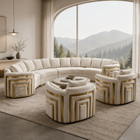 Ensemble de canapés sectionnels incurvés modernes de luxe, meubles de salon, canapé rembourré avec accents dorés, fauteuils au design personnalisé